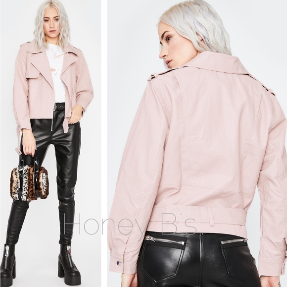 Jackets & Blazers - Blush Moto Biker Jacket Drape Collar Rayon Blend